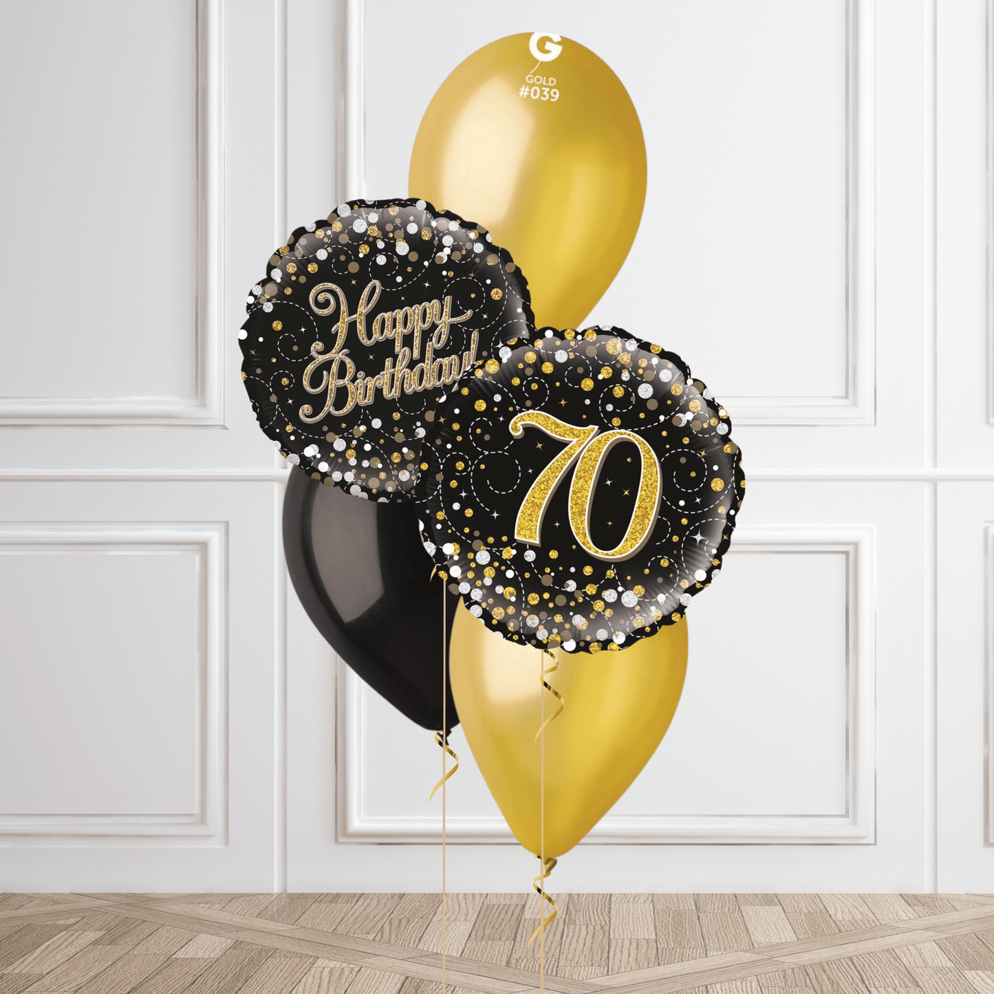 Gold Sparkle 70th Birthday Balloon Bouquet | The Party Hut