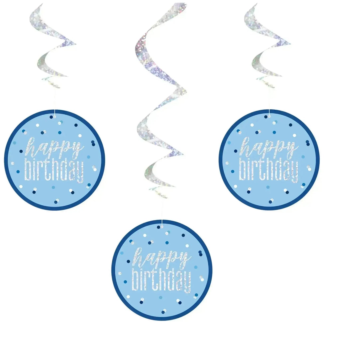 Hanging Circle Decorations - Blue Sparkle 3pk | The Party Hut