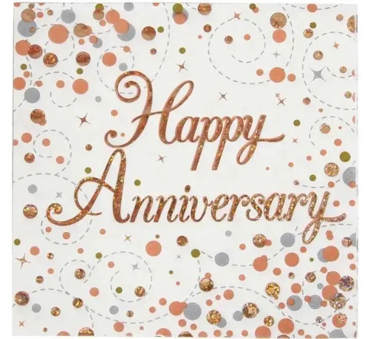 Happy Anniversary - 16 pack Rose Gold Napkins