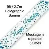 Happy Birthday Banners (Blue Sparkle) 2.7m | The Party Hut