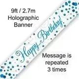 Happy Birthday Banners (Blue Sparkle) 2.7m | The Party Hut