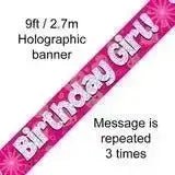 Happy Birthday Banners (Pink Sparkle) 2.7m | The Party Hut