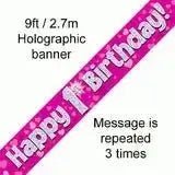 Happy Birthday Banners (Pink Sparkle) 2.7m | The Party Hut