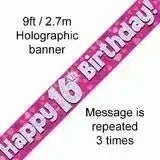 Happy Birthday Banners (Pink Sparkle) 2.7m | The Party Hut