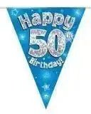 Happy Birthday Bunting (Blue Sparkle) 3.9m | The Party Hut