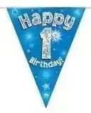 Happy Birthday Bunting (Blue Sparkle) 3.9m