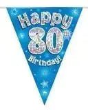 Happy Birthday Bunting (Blue Sparkle) 3.9m | The Party Hut