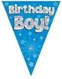 Happy Birthday Bunting (Blue Sparkle) 3.9m | The Party Hut