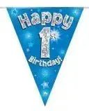 Happy Birthday Bunting (Blue Sparkle) 3.9m | The Party Hut