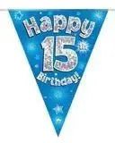 Happy Birthday Bunting (Blue Sparkle) 3.9m | The Party Hut