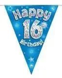 Happy Birthday Bunting (Blue Sparkle) 3.9m | The Party Hut