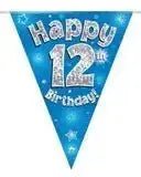 Happy Birthday Bunting (Blue Sparkle) 3.9m | The Party Hut