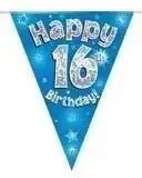 Happy Birthday Bunting (Blue Sparkle) 3.9m | The Party Hut