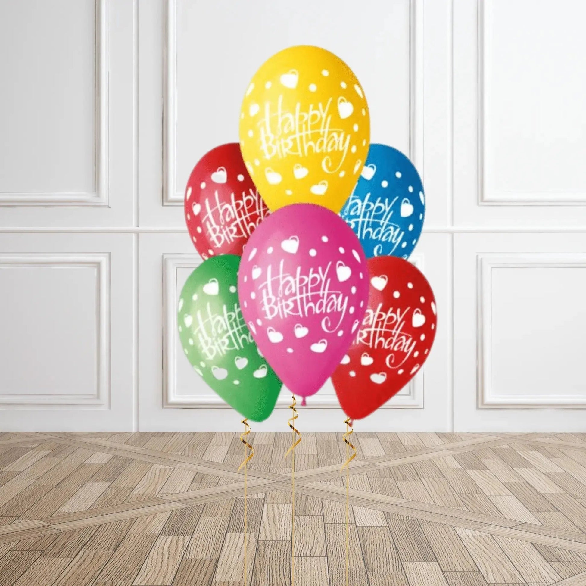 Happy Birthday Love Heart Balloons – Pack of 6 with Helium Option