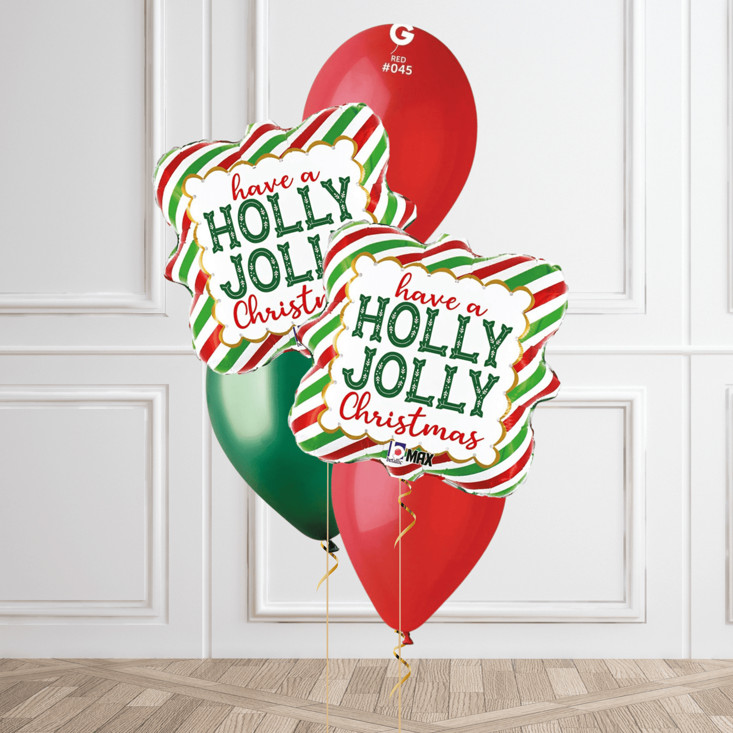 Holly Jolly Christmas Helium Balloon Bouquet – Festive Red, Green & Gold | The Party Hut