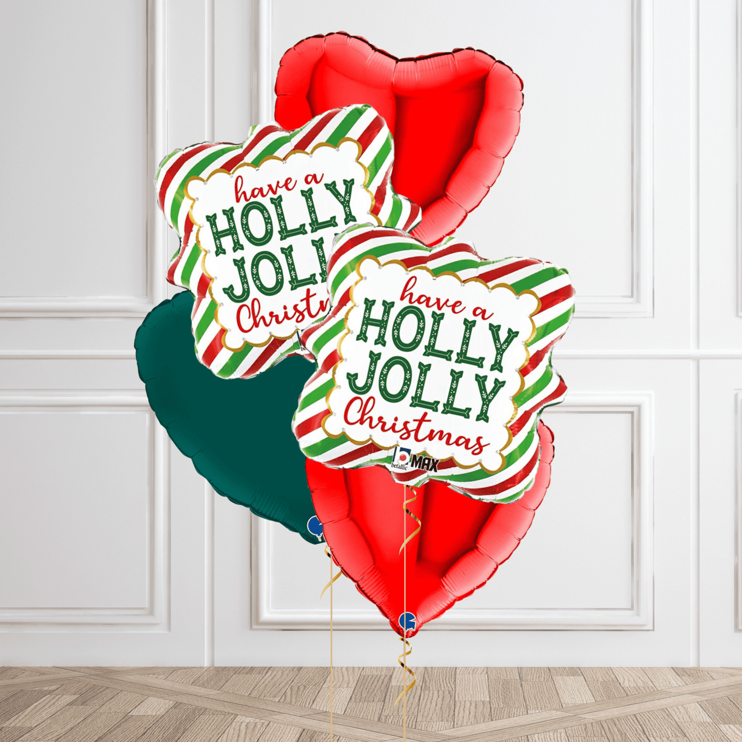 Holly Jolly Christmas Helium Balloon Bouquet – Festive Red, Green & Gold | The Party Hut