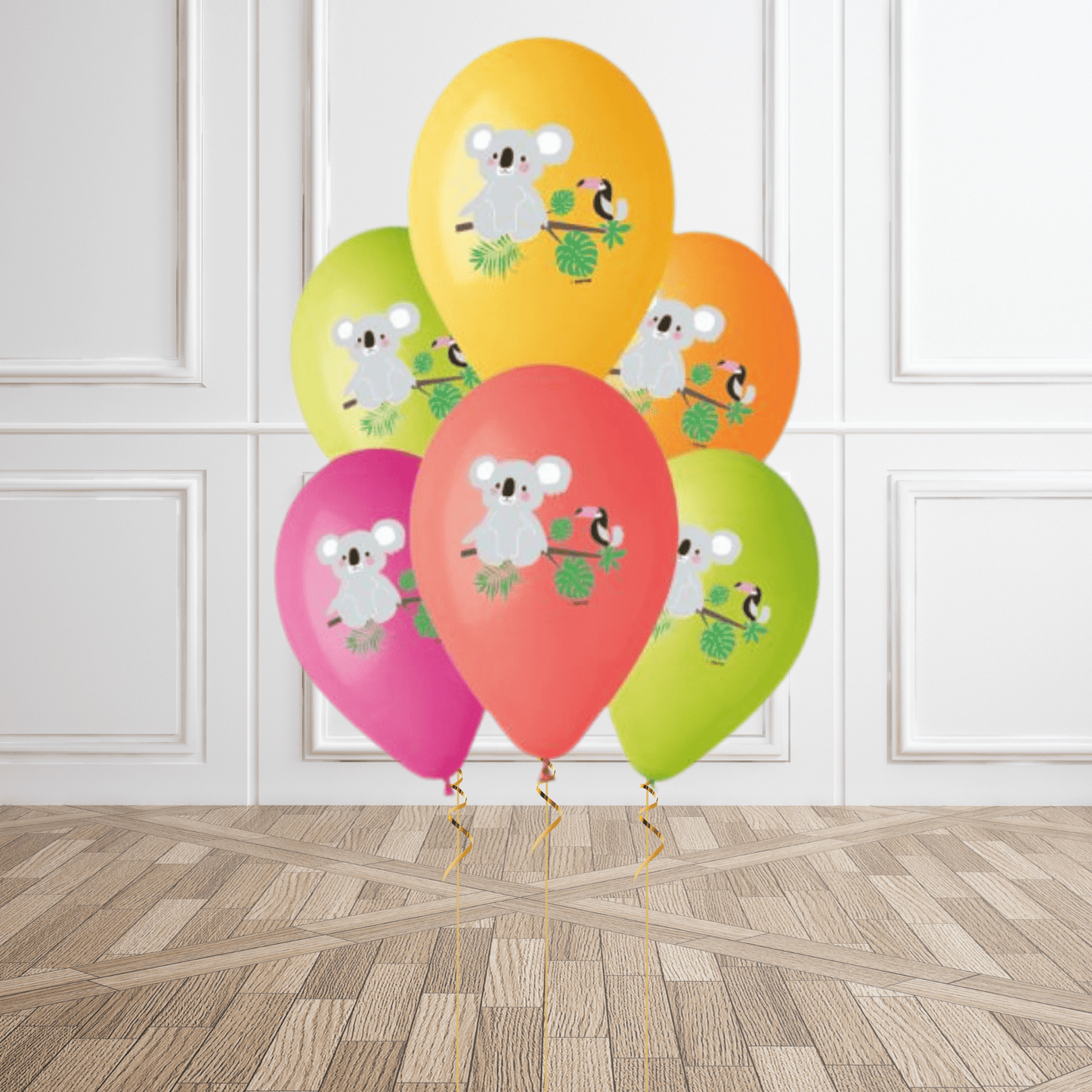 Jungle Theme Koala Bear Birthday Balloons – Pack of 6 with Helium Option | The Party Hut