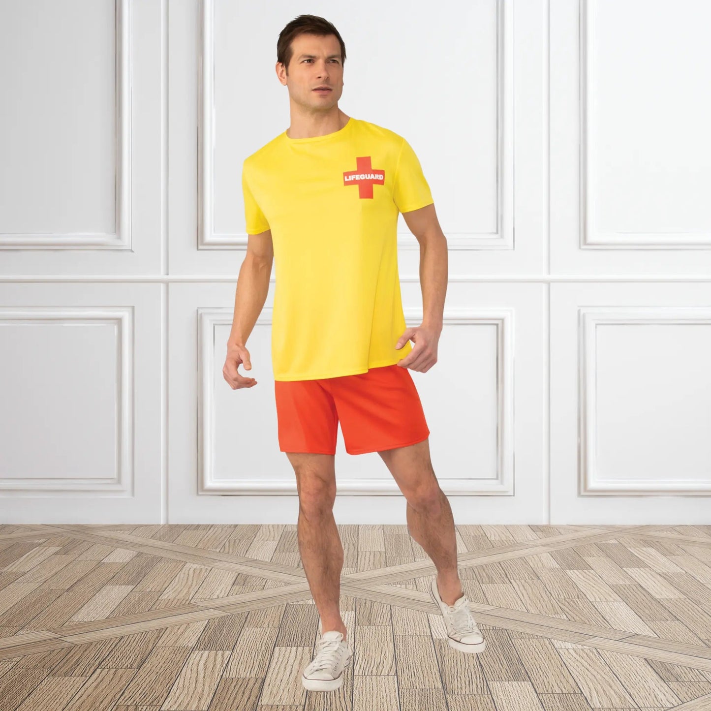 Lifeguard Costume – Adult T-Shirt and Shorts Set | The Party Hut