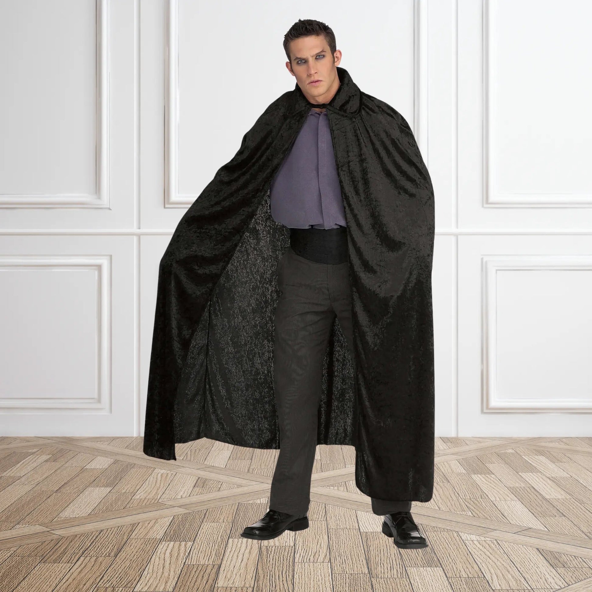 Long Crushed Velvet Cape - Elegant Costume Accessory