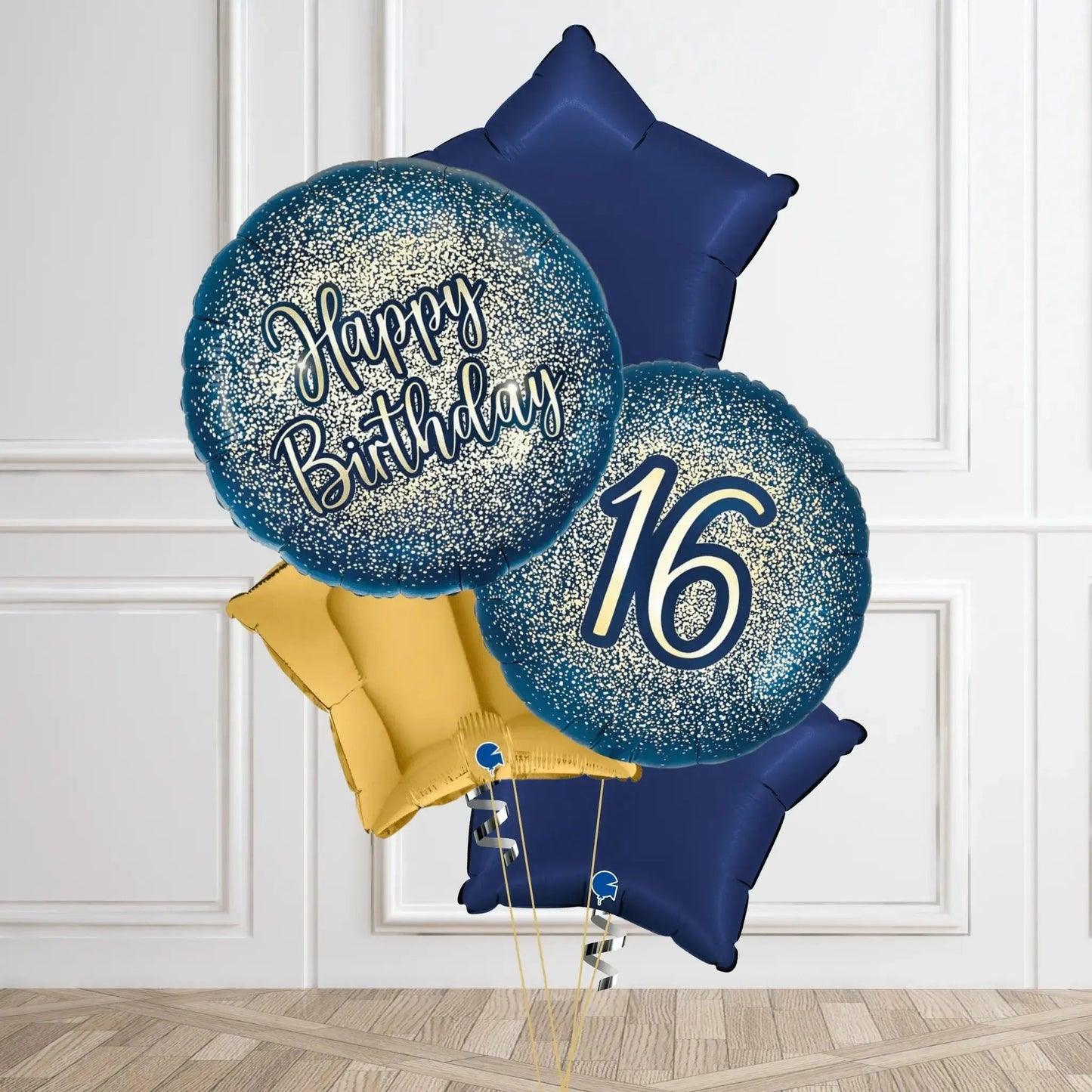 Luxury Navy and Gold 16th Birthday Balloon Bouquet – Glitter Design | The Party Hut