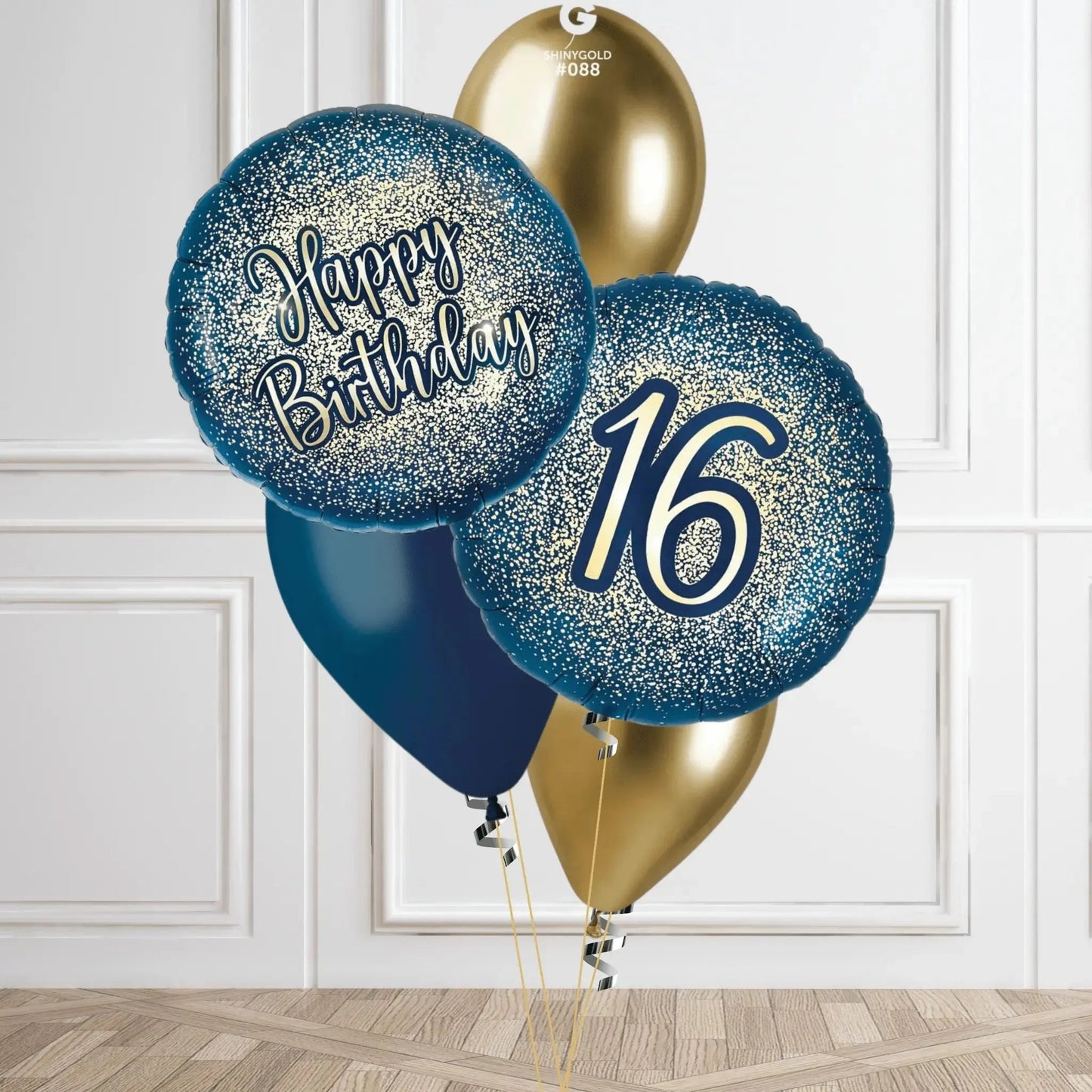 Luxury Navy and Gold 16th Birthday Balloon Bouquet – Glitter Design | The Party Hut