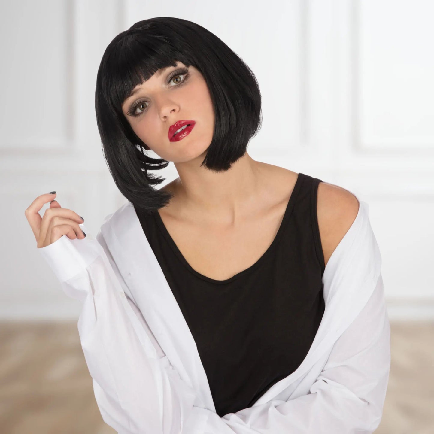 Mia Black Wig – Sleek Bob Cut Costume Hairpiece | The Party Hut