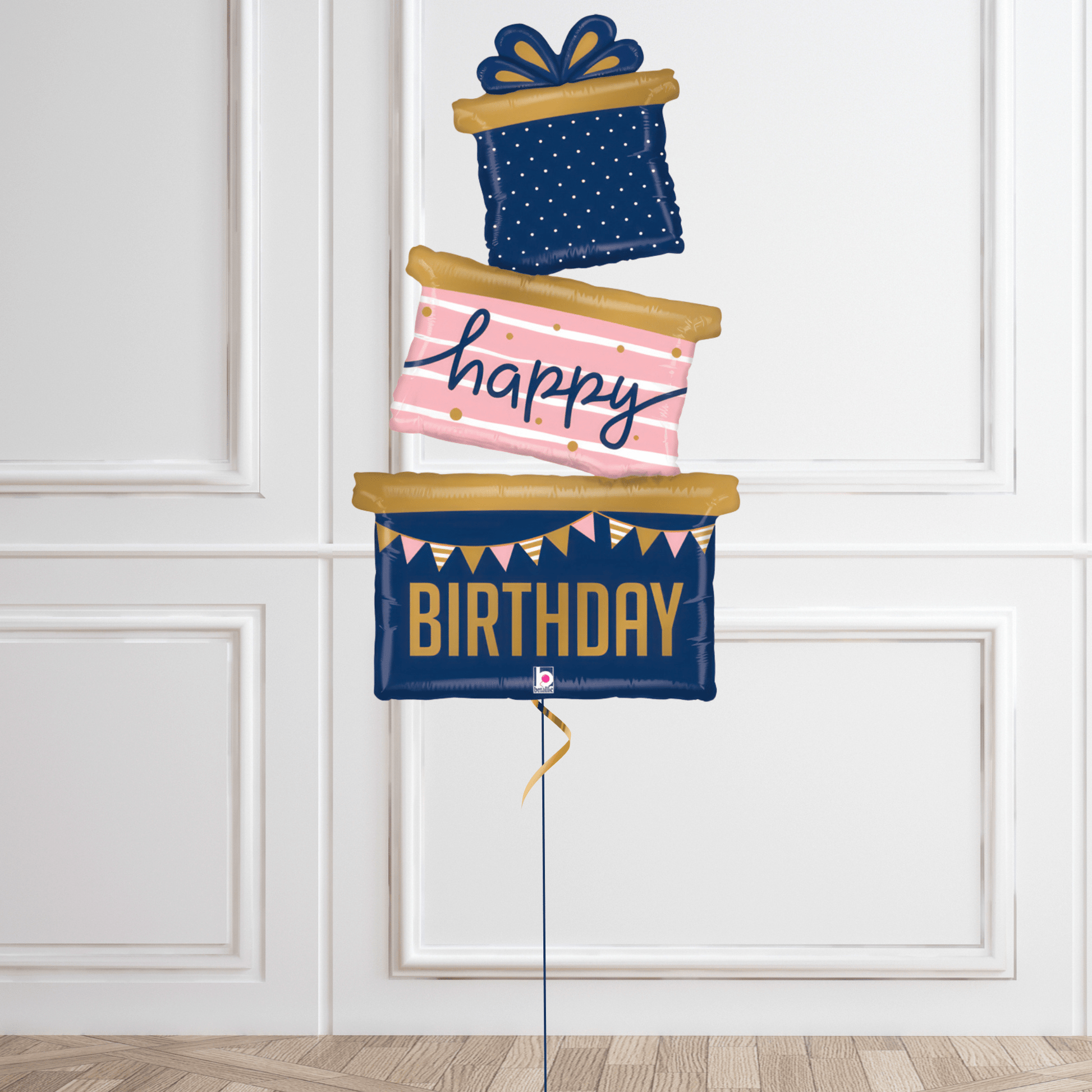 Navy Birthday Gift Trio Helium Balloon – Stylish Party Decoration