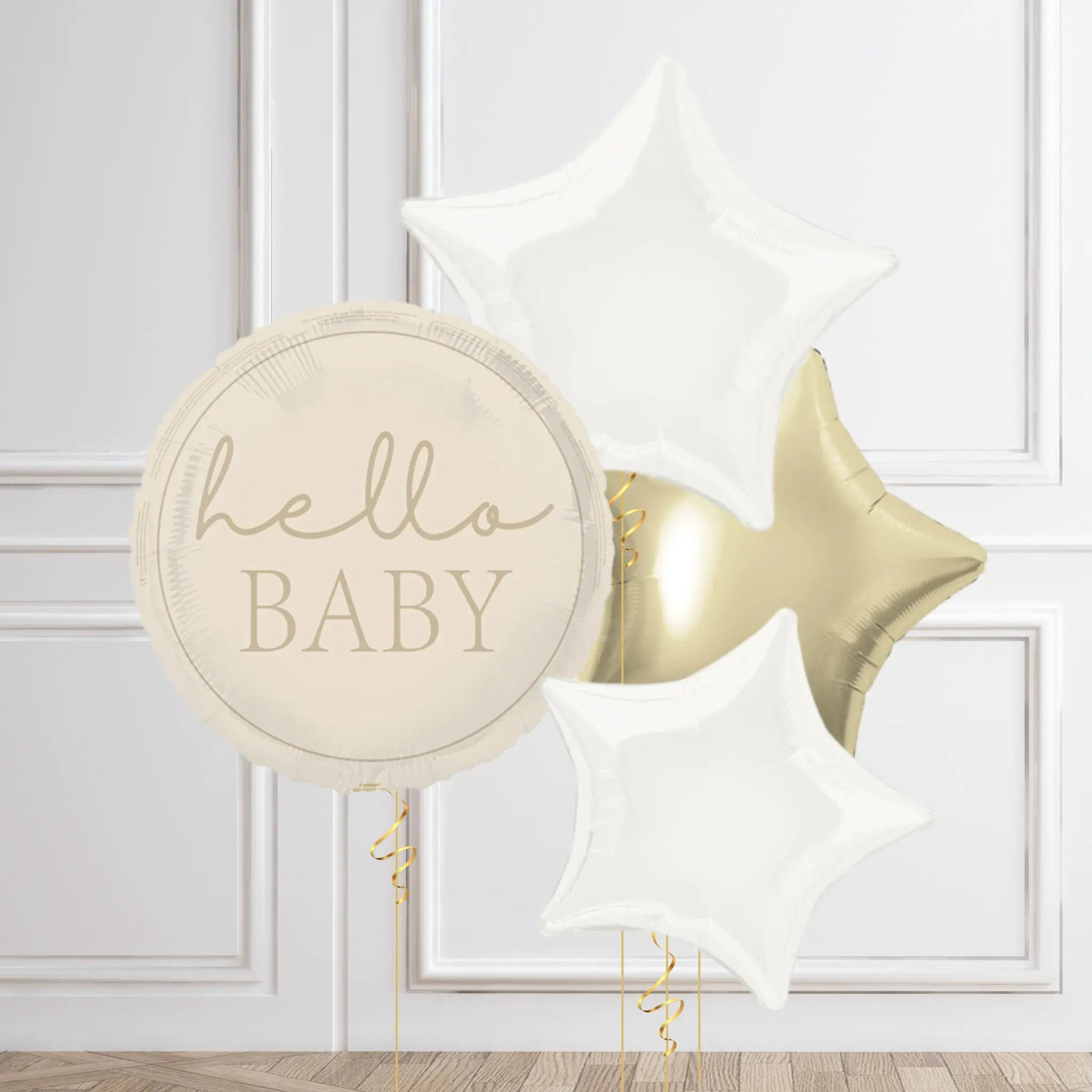 Neutral "Hello Baby" Balloon Bouquet