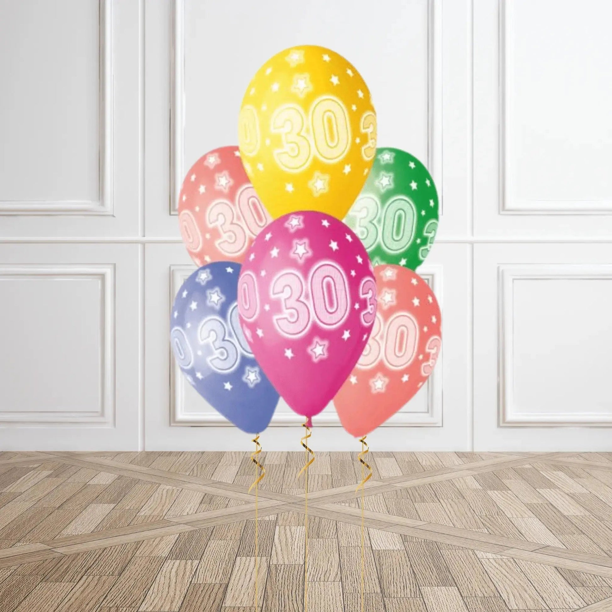 Pack of 6 30th Birthday Balloons - Helium Option Available