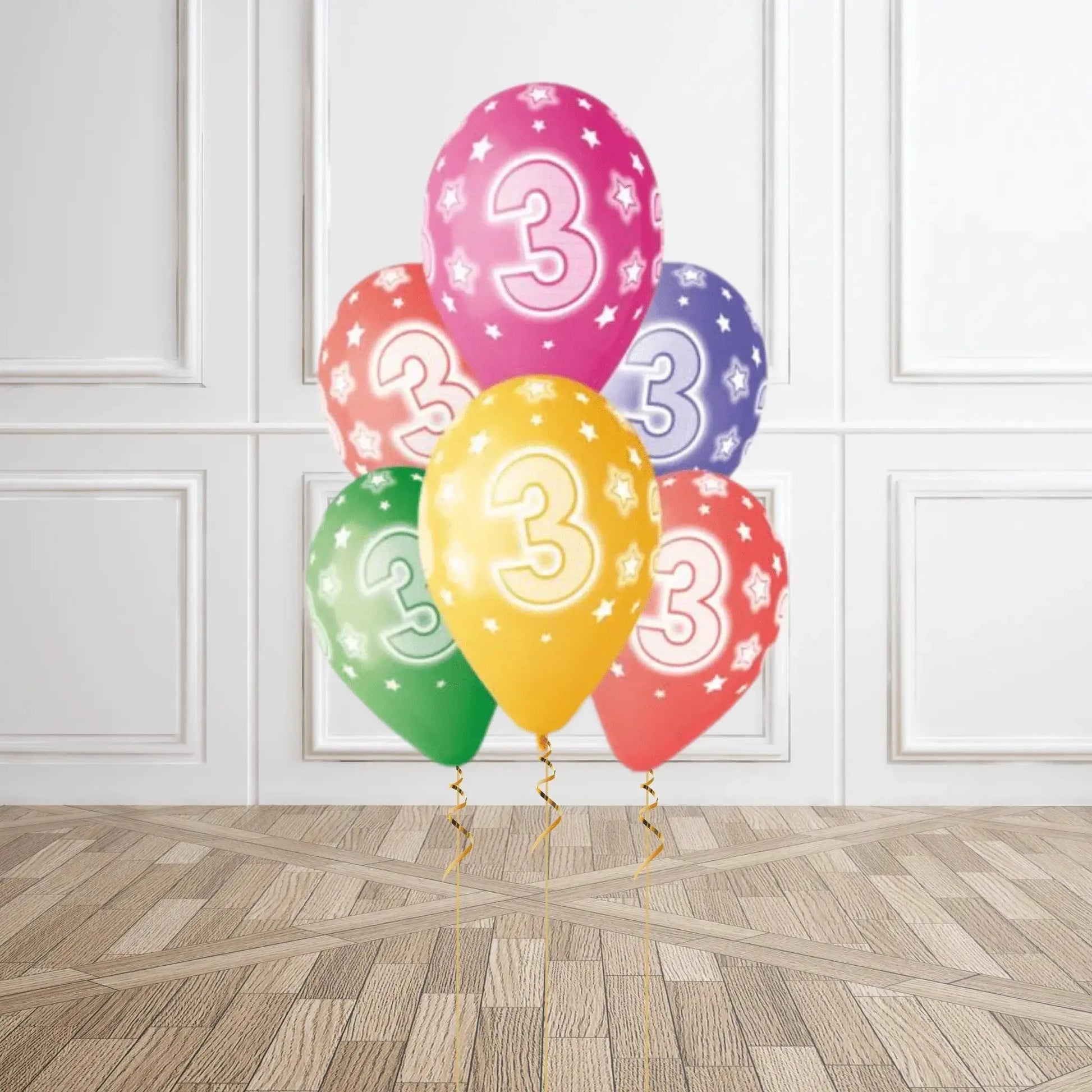 Pack of 6 3rd Birthday Balloons - Helium Option Available