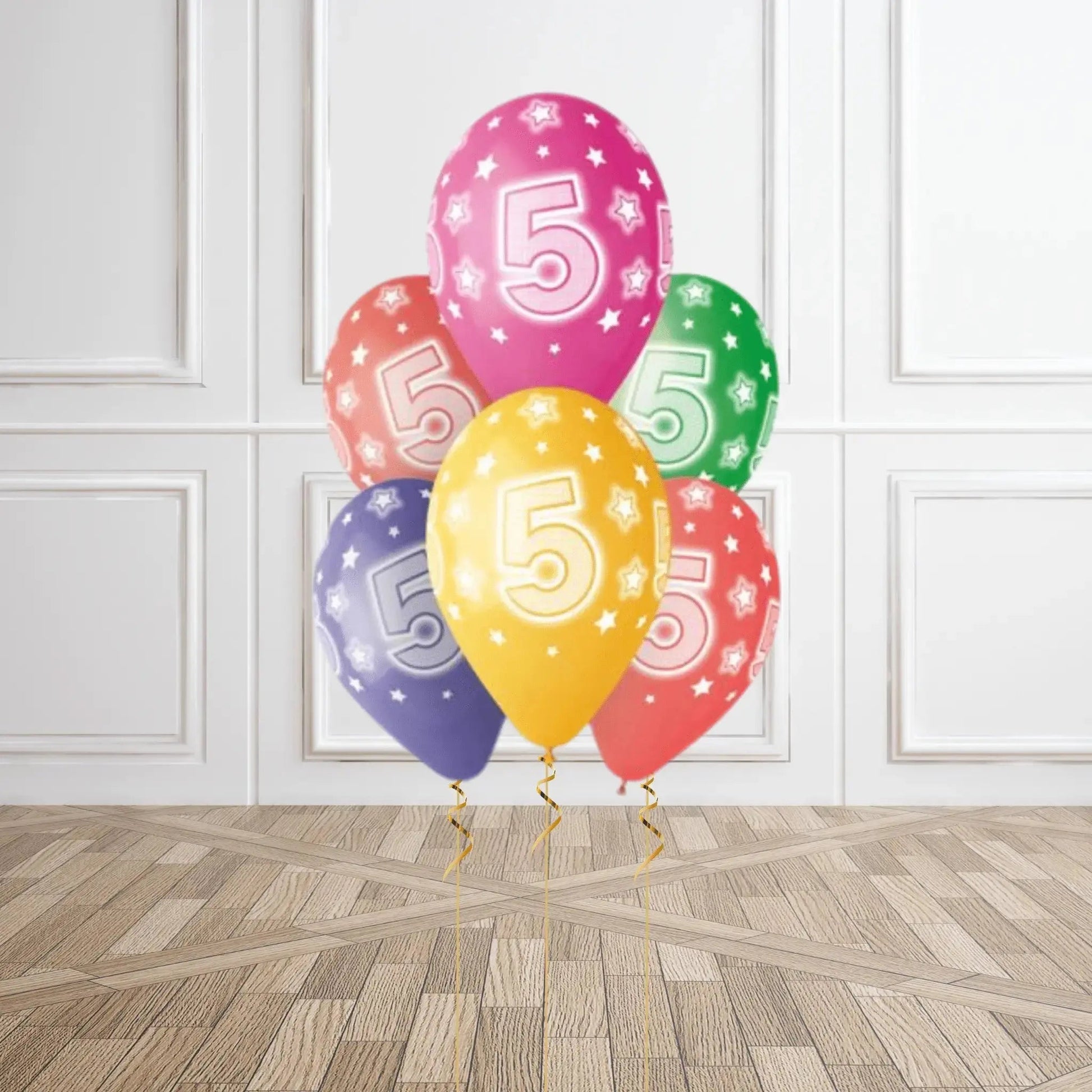 Pack of 6 5th Birthday Balloons - Helium Option Available