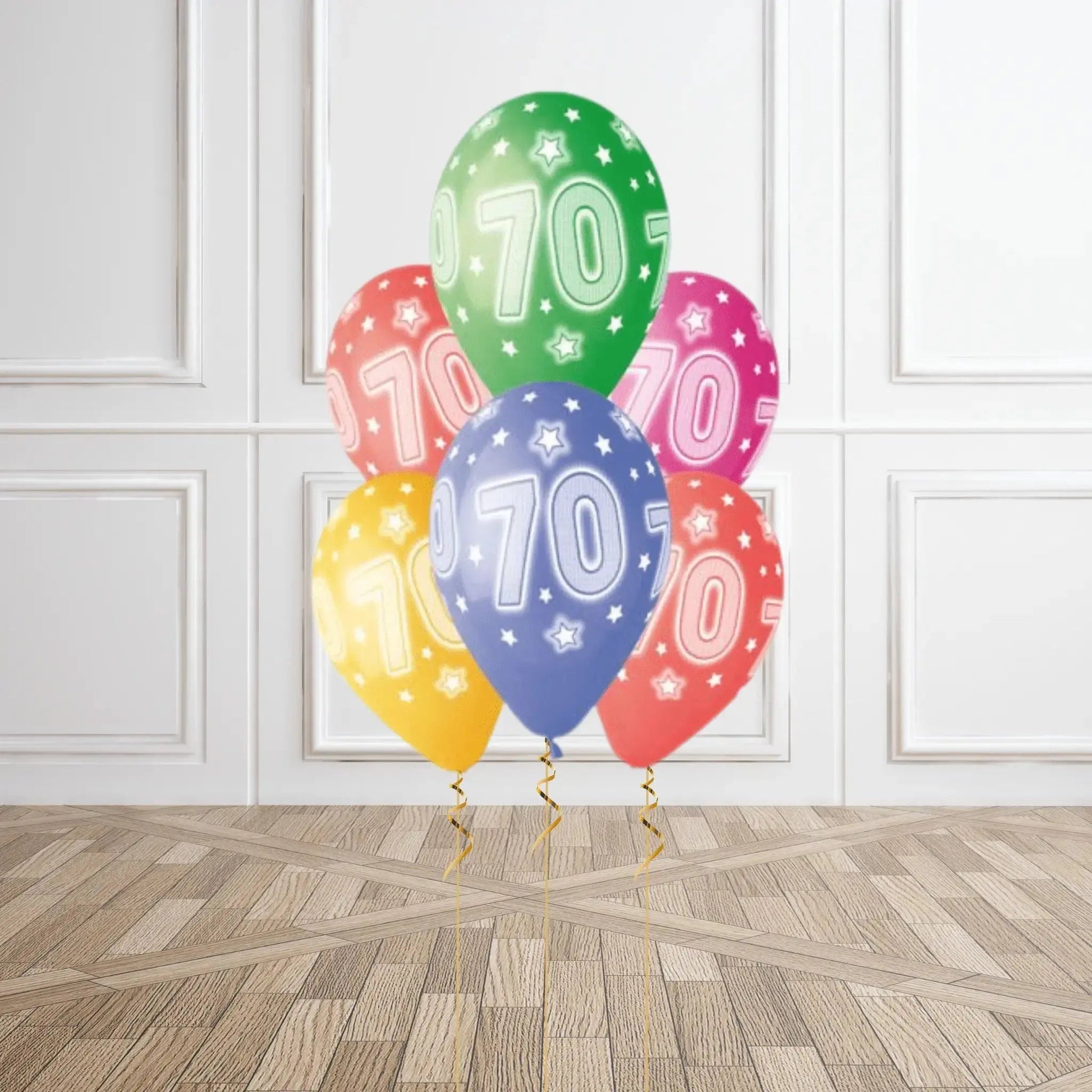 Pack of 6 70th Birthday Balloons - Helium Option Available