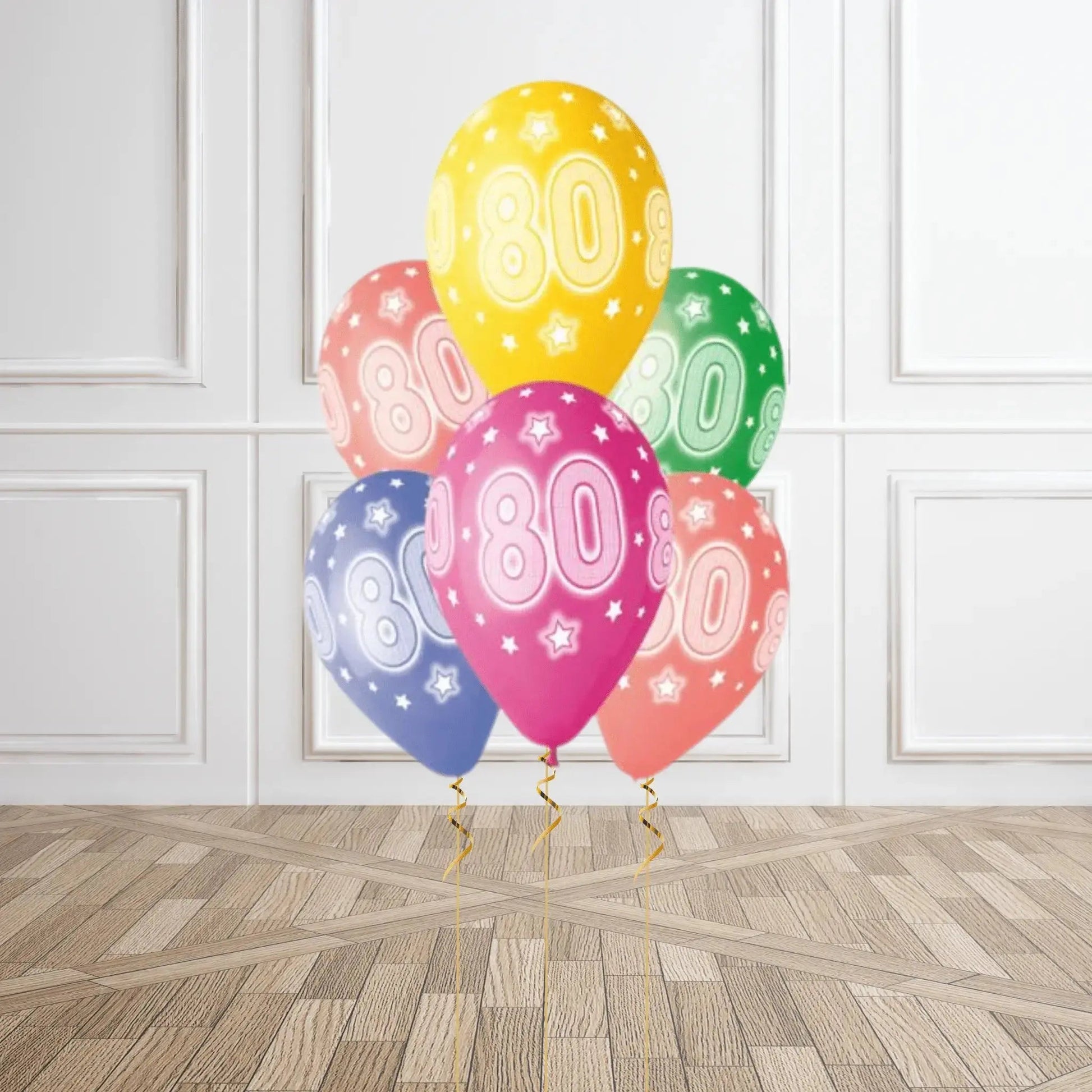 Pack of 6 80th Birthday Balloons - Helium Option Available