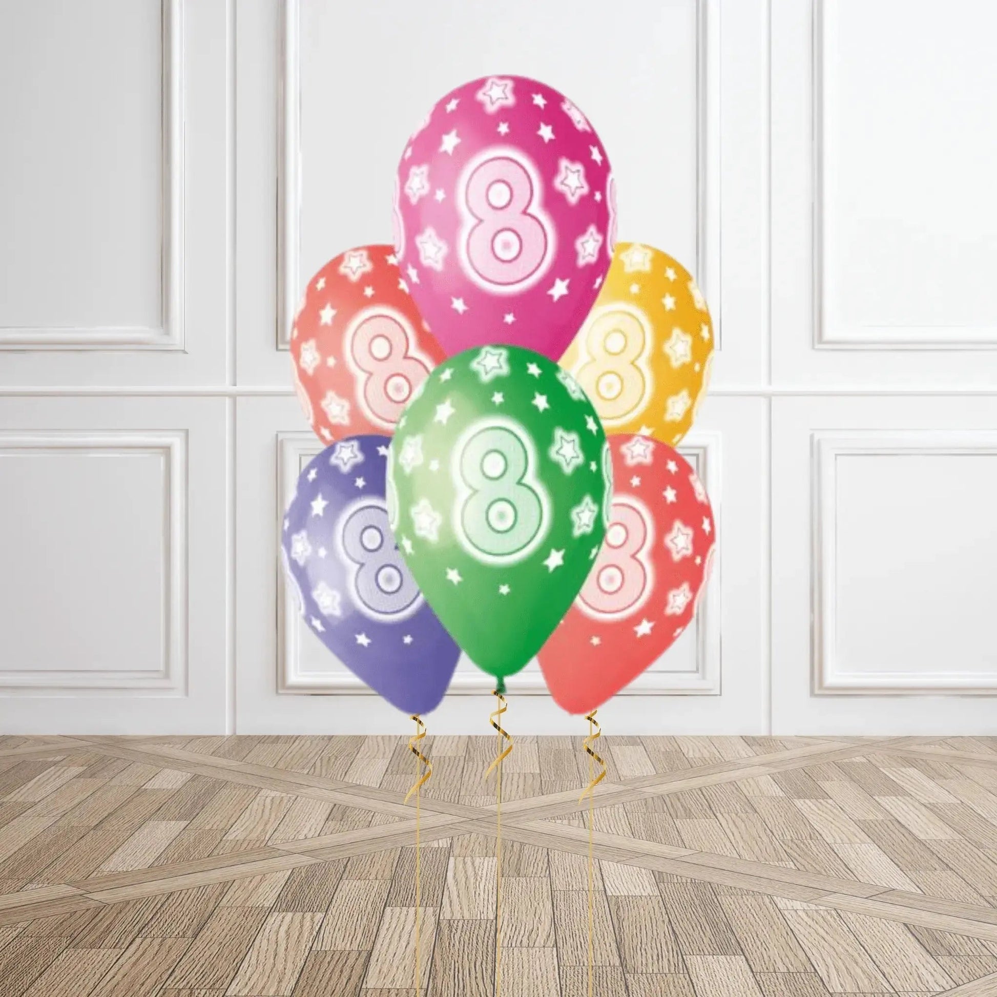 Pack of 6 8th Birthday Balloons - Helium Option Available