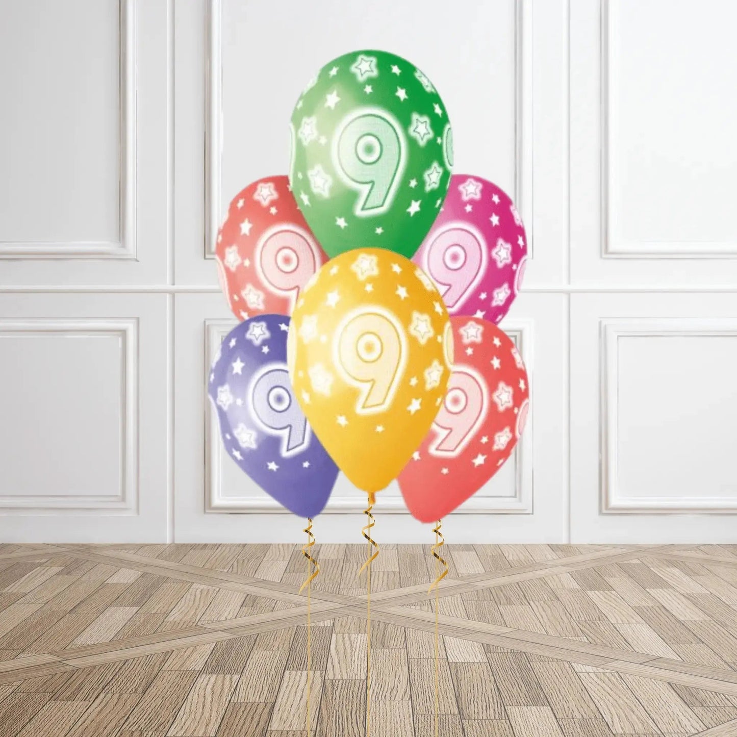 Pack of 6 9th Birthday Balloons - Helium Option Available | The Party Hut