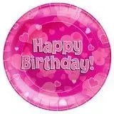 Paper Plates - 8 pack 'Happy Birthday' Pink Sparkle