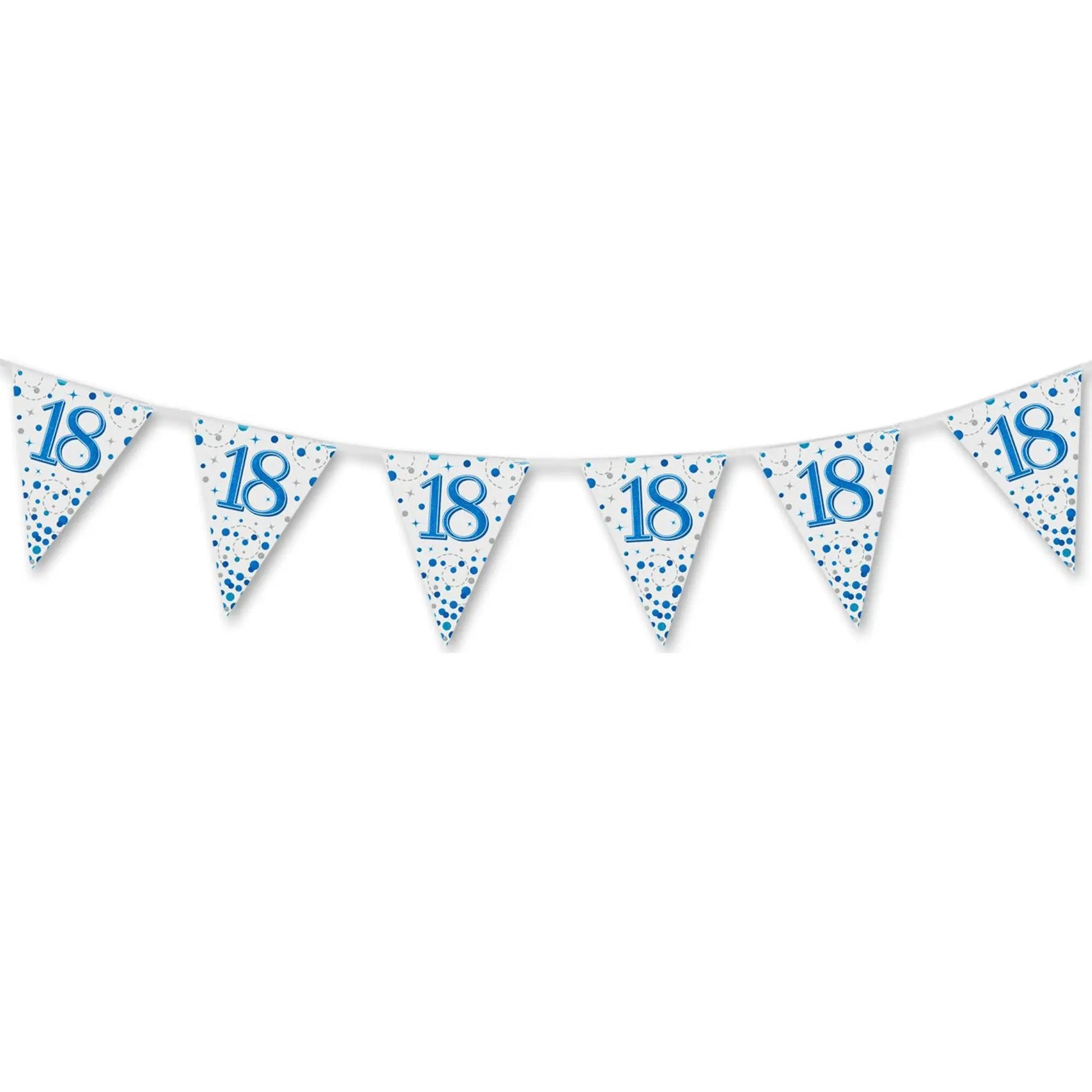 Party Bunting 18th Sparkling Fizz Birthday Blue Holographic 11 flags 3.9m