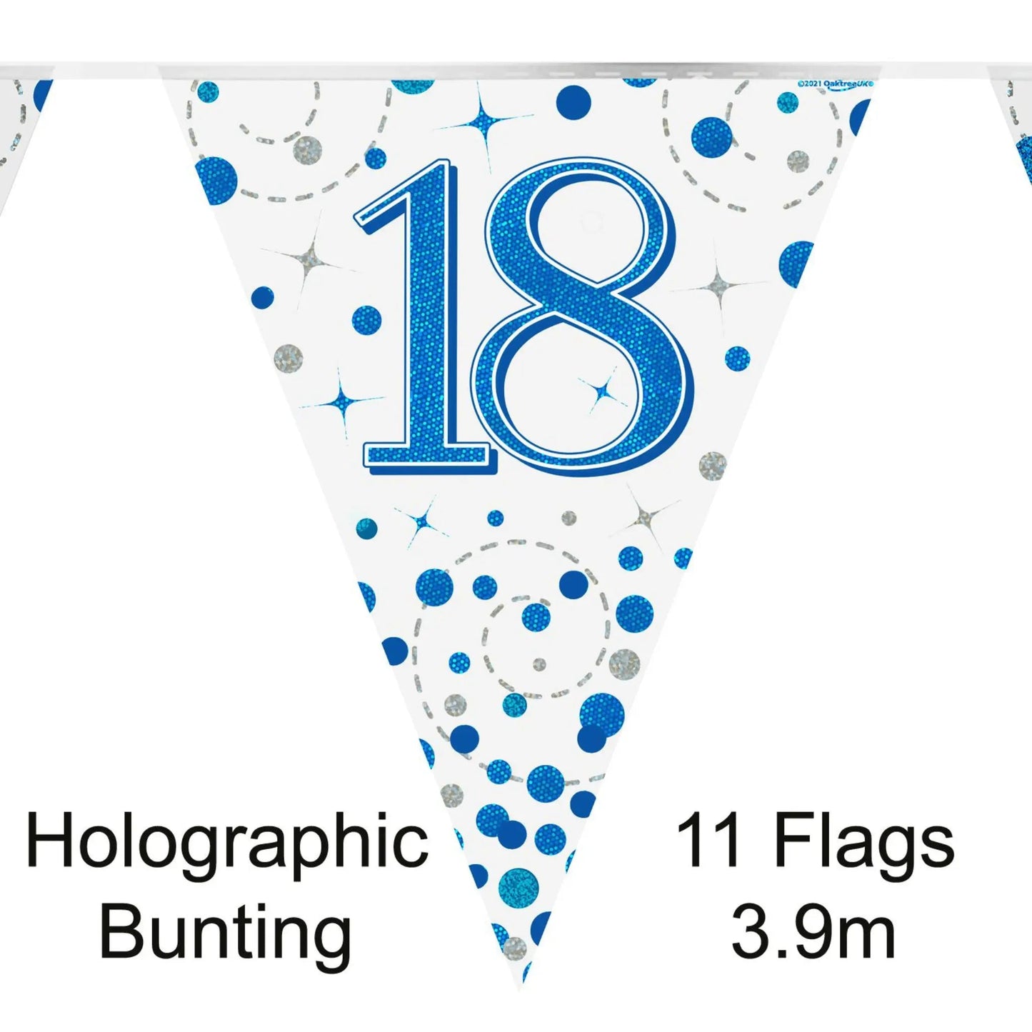 Party Bunting 18th Sparkling Fizz Birthday Blue Holographic 11 flags 3.9m | The Party Hut