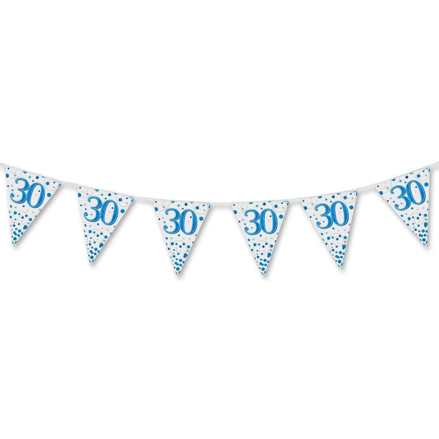 Party Bunting 30th Sparkling Fizz Birthday Blue Holographic 11 flags 3.9m | The Party Hut