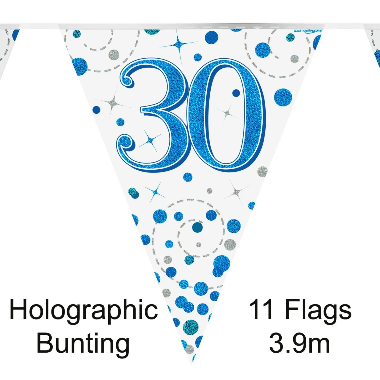 Party Bunting 30th Sparkling Fizz Birthday Blue Holographic 11 flags 3.9m | The Party Hut