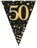 Party Bunting Sparkling Fizz Birthday Black & Gold Holographic 11 flags 3.9m | The Party Hut