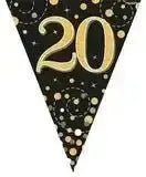 Party Bunting Sparkling Fizz Birthday Black & Gold Holographic 11 flags 3.9m | The Party Hut