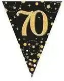 Party Bunting Sparkling Fizz Birthday Black & Gold Holographic 11 flags 3.9m | The Party Hut