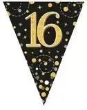 Party Bunting Sparkling Fizz Birthday Black & Gold Holographic 11 flags 3.9m | The Party Hut