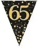 Party Bunting Sparkling Fizz Birthday Black & Gold Holographic 11 flags 3.9m | The Party Hut