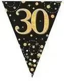 Party Bunting Sparkling Fizz Birthday Black & Gold Holographic 11 flags 3.9m