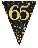 Party Bunting Sparkling Fizz Birthday Black & Gold Holographic 11 flags 3.9m | The Party Hut