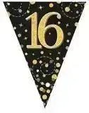 Party Bunting Sparkling Fizz Birthday Black & Gold Holographic 11 flags 3.9m