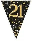 Party Bunting Sparkling Fizz Birthday Black & Gold Holographic 11 flags 3.9m | The Party Hut