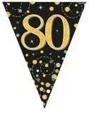 Party Bunting Sparkling Fizz Birthday Black & Gold Holographic 11 flags 3.9m | The Party Hut